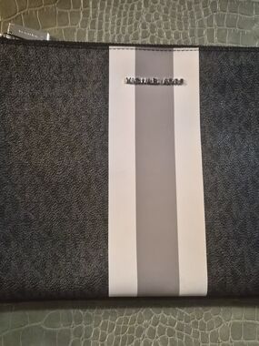 Michael Kors Women’s Black and White Stripe Zip Pouch